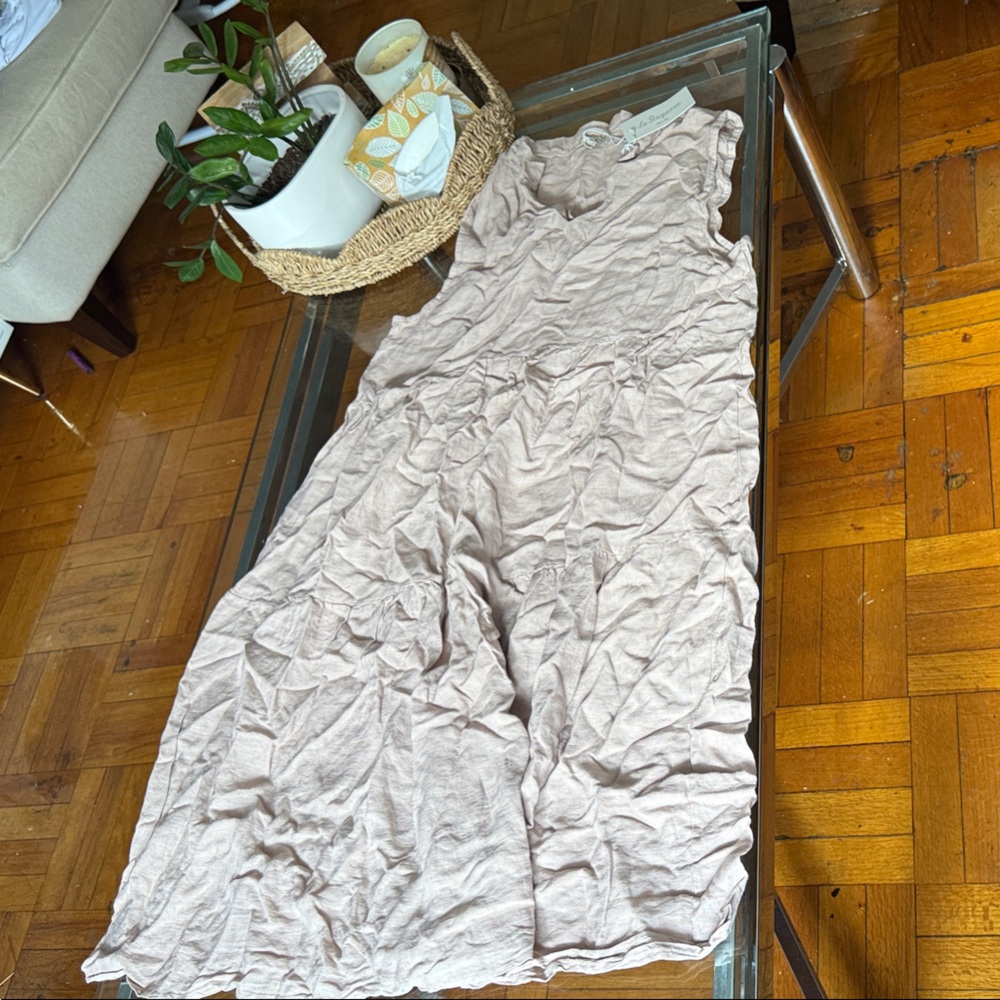 Le ragarre Elegant tan Maxi Dress 100%Lino - Picture 2 of 8